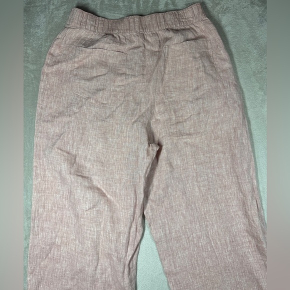 Cynthia Rowley 100% Linen Wide Leg Cropped Pull One Elastic Waist Pink Pants L - Picture 12 of 16